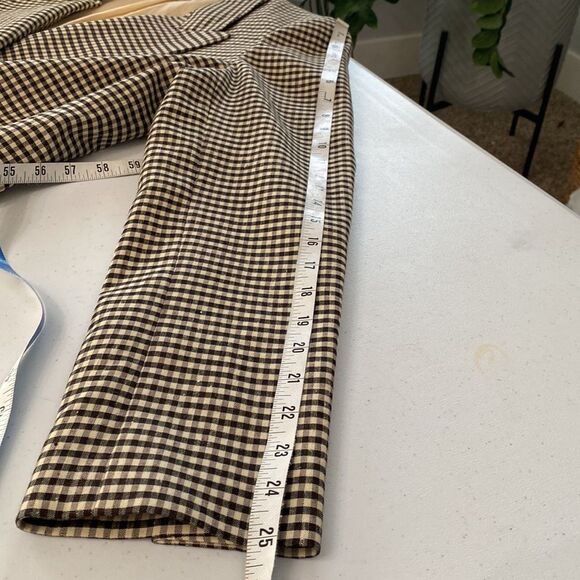 Rebecca Taylor Plaid Check Double-Breasted Blazer Linen Blend Lined in Expresso - Picture 14 of 16